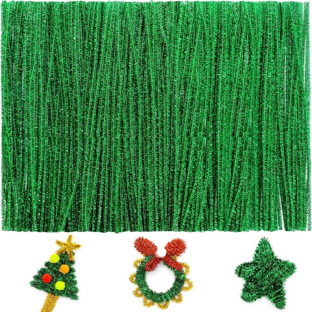 200psc Green Glitter Pipe Cleaners, Glitter Chenille Stems, Pipe Cleaners for Crafts, Pipe Cleaner Crafts, Art and Craft Supplies, Christmas Pipe Cleaners.