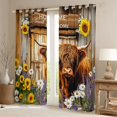 thumbnail image 2 of Homewish Brown Highland Cattle Black Out Curtains, Rustic Groovy Flower Curtains Pack of 2 (42x63 Each), Cartoon Farm Animal Bedroom Curtains, Blackout Curtains Room Decor, 2 of 6