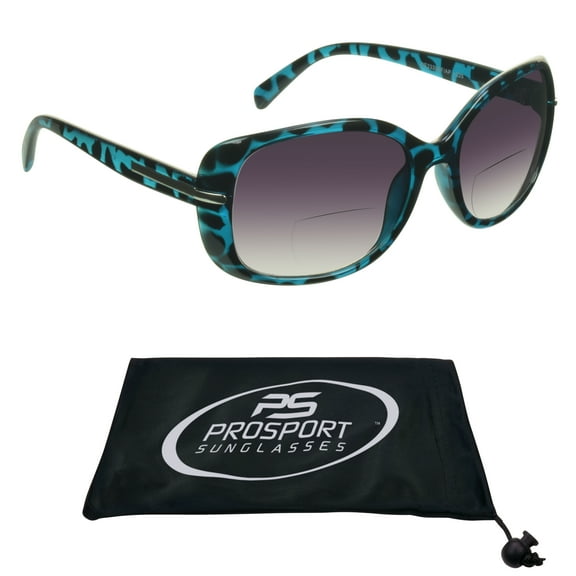 proSPORT Bifocal Women Reading Sunglass Oversized Reader Blue Cheetah Frame