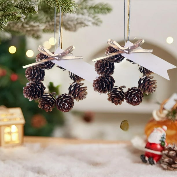xihome Juego de 2 adornos navideños de piñas naturales de 8 cm, decoracin rstica para colgar en el rbol, la chimenea o la ventana, para interiores y exteriores.
