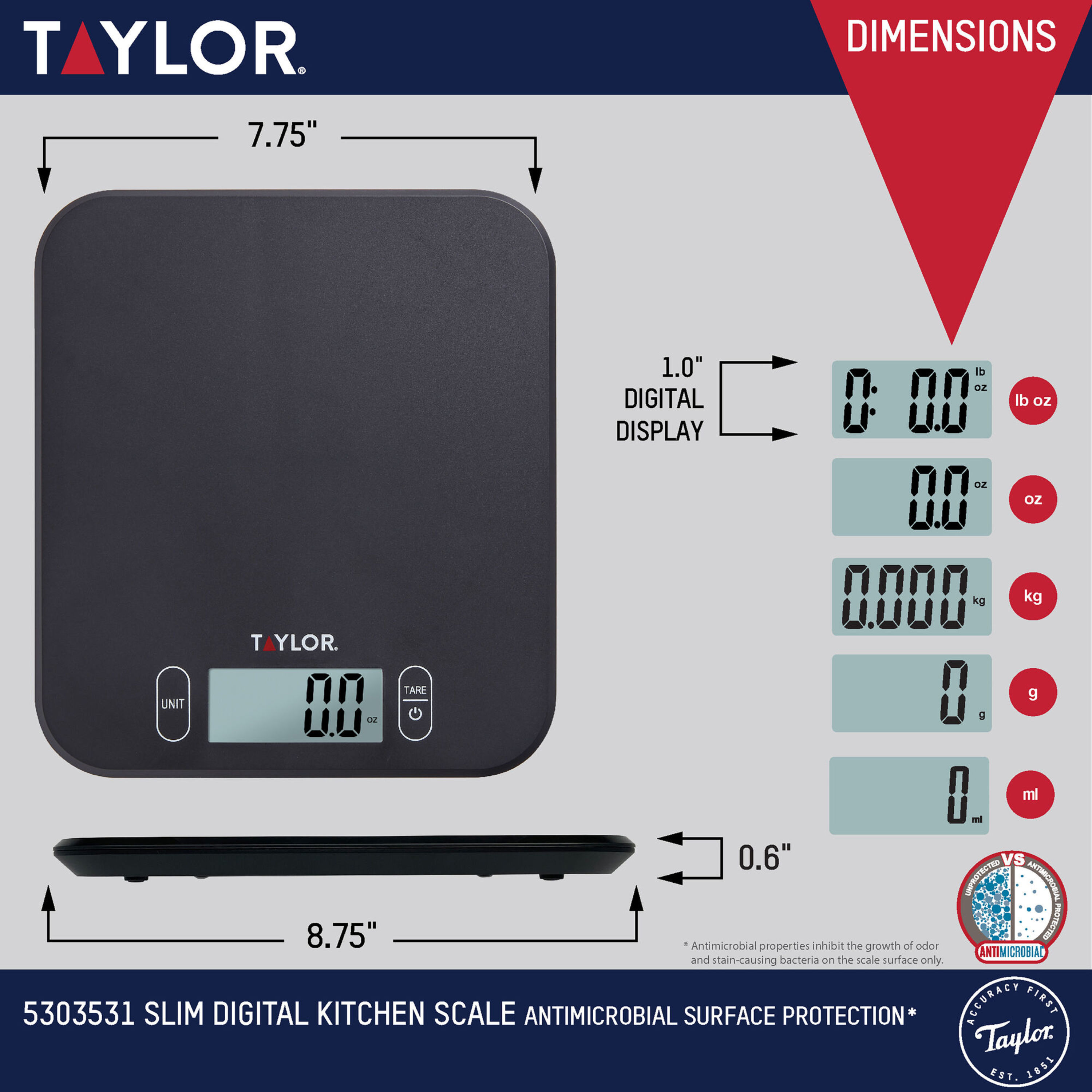 Taylor 11 Lb Antimicrobial Kitchen Scale, Black photo 3
