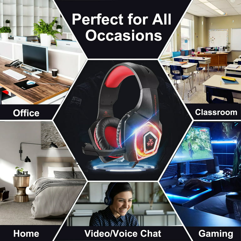 「2024 New」FC100 Gaming Headset with Microphone for PS4/PS5/PC/Nintendo  Switch, Xbox One Headset with RGB Light, Computer Gamer Headset with Mic