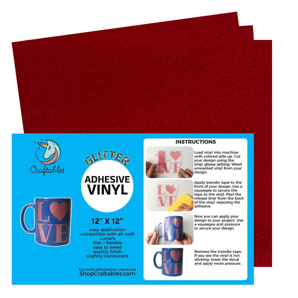 Craftables Red Glitter Adhesive Vinyl for Cricut, Silhouette Cameo, and