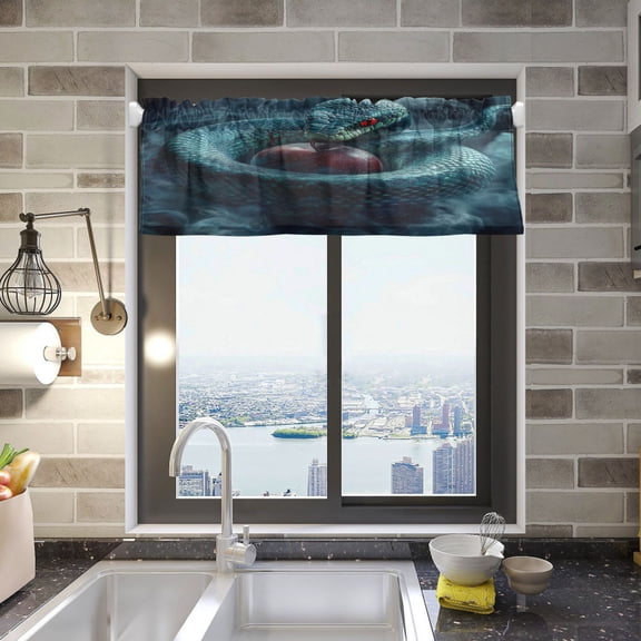 BZSMCE Alance Curtains Grenn Snake with Apple Design Modern Style Pattern Window Curtain Valance 52W" x 18L" for Kitchen Living Room Bedroom