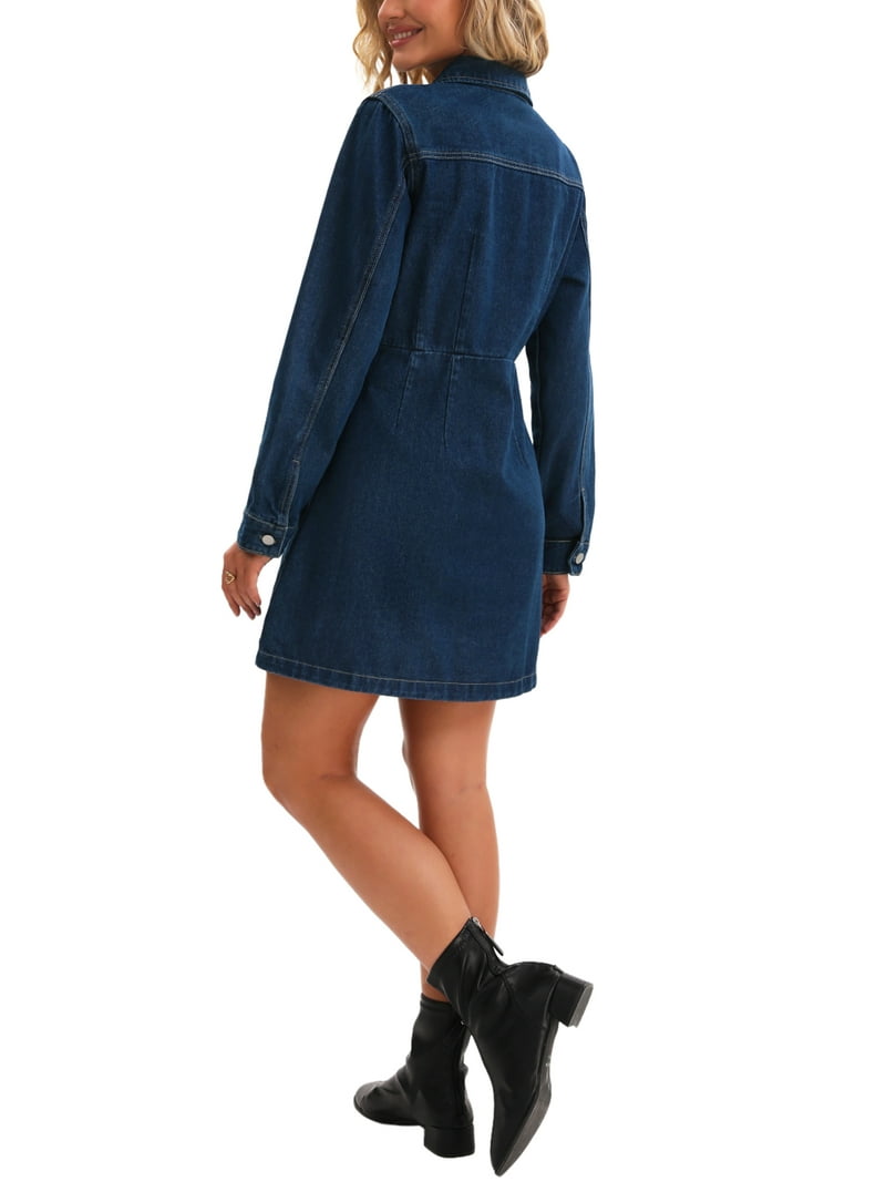 dark denim dresses Petal and Pup Women's Steele Puff Sleeve Midi Dress