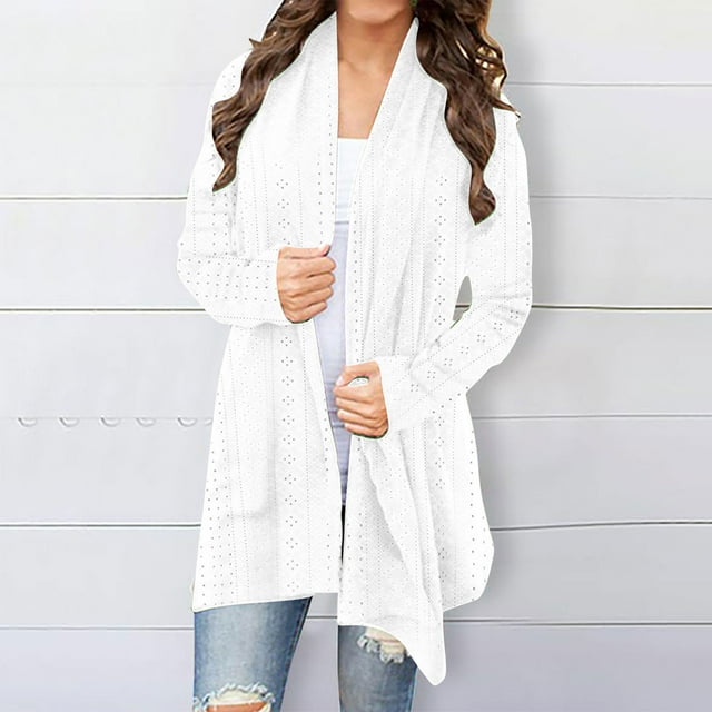 AherBiu Womens Lightweight Cardigans Longer Length Casual Jacket Crochet Open-Front Sweater Cardigan with Pockets