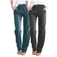 thumbnail image 3 of Eiyaclvo Lounge Pants for Women Drawstring Elastic Waisted Straight Leg Pants Casual Summer Beach Cotton Linen Pant with Pockets, 3 of 10