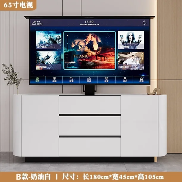 Mueble de TV integrado simple y moderno, elevador eléctrico oculto con control remoto, luz italiana de lujo, 55-65-75 pulgadas