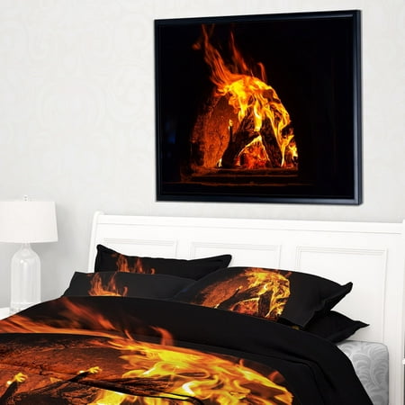 DESIGN ART Designart 'Wood Stove with Fire and Blaze' Abstract Wall Art Framed