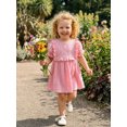 thumbnail image 3 of BemeyourBBs Kids Toddler Baby Girl Summer Cotton Linen Dress Clothes Puff Short Sleeve Ruffle Crew Neck Solid A-line Dress, 3 of 9