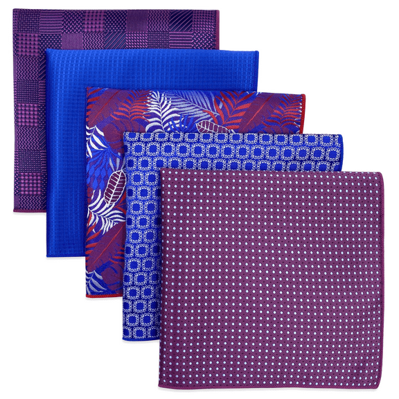5 Pieces Assorted Mens Silk Pocket Square Handkerchiefs Set 76