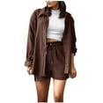 thumbnail image 2 of Womens Lounge Sets For Fall ZVAVZ Womens Summer Fall Wrinkle Tracksuits Laple Neck Buttons Down Shirts Drawstring Shorts Pants Sets Womens Two Piece Outfits Casual, 2 of 4