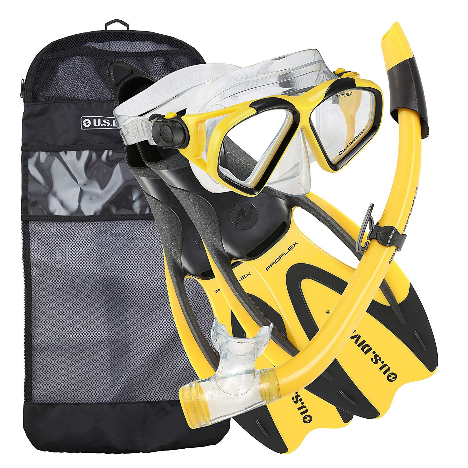 S/M U.S Fins & Mesh Bag US Divers Adult Snorkeling Set Mask Snorkel L/XL 