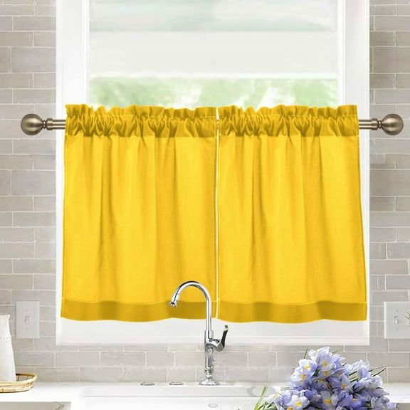 joogoo Solid Yellow Curtains Sets Half Window Cafe Farmhouse Tier 2 Panels Short Curtain Rod Pocket 27"W x 24"L