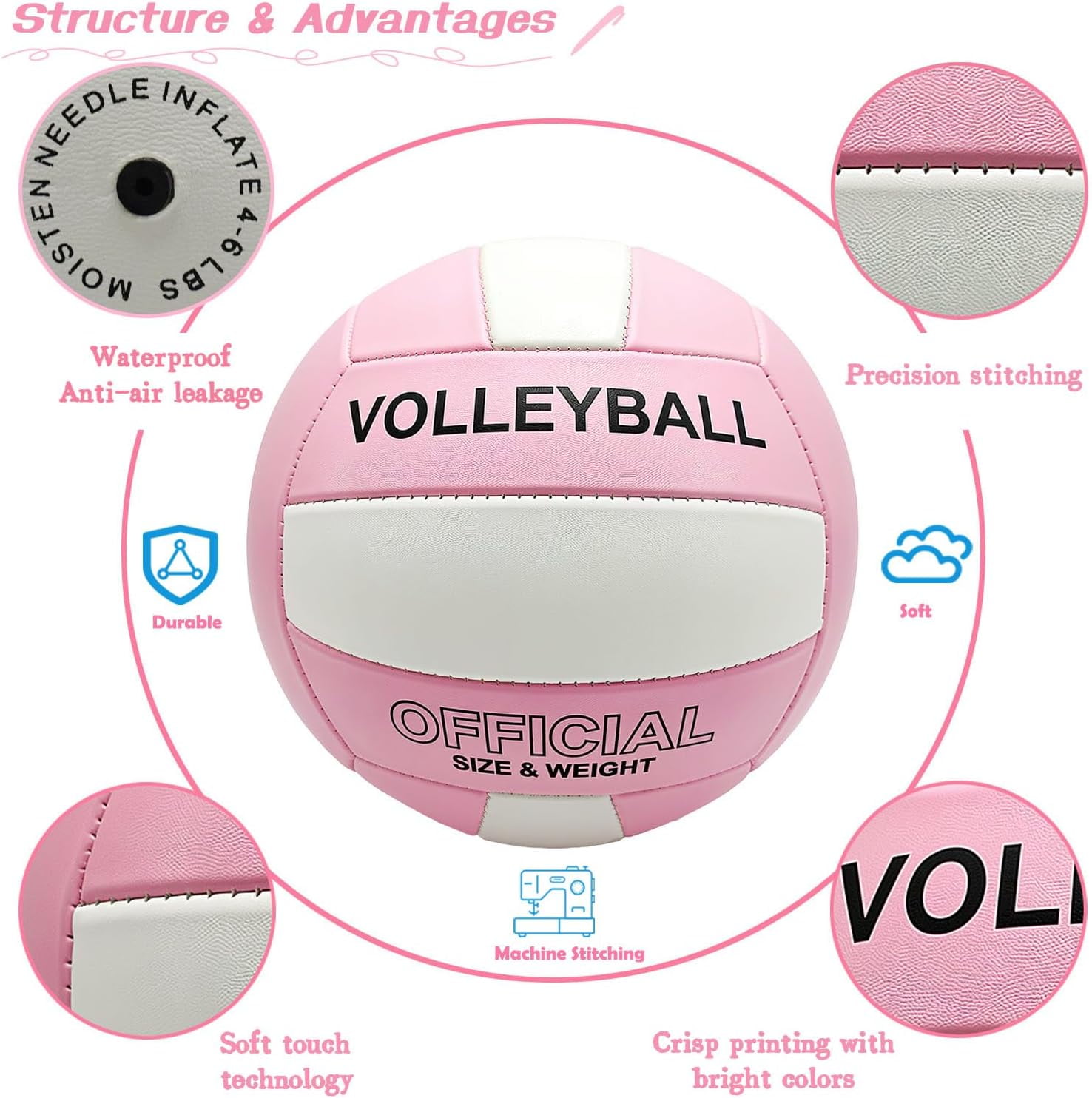 Volleyball for Indoor Outdoor, Soft Touch Volleyballs for Beach Pool Game Gym Training Play, Durable Design