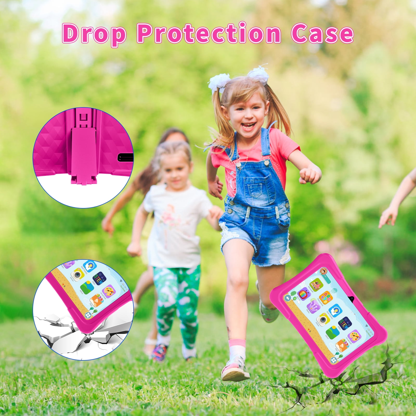 EDDBNi 7" Kids Tablet，6GB RAM 32GB ROM Android Tablet Computer for Children，parental controls，Eye Protection Toddler Tablet for Ages 4-12（Rose red）