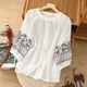 thumbnail image 2 of Blusas de Manga Corta para las Mujeres, Estampado Bordado Casual Suelto Moda Camiseta de la Blusa Hecha de la Mezcla de Algodón Lino para la Primavera Verano, Blusas para las Mujeres Casual, 2 of 5