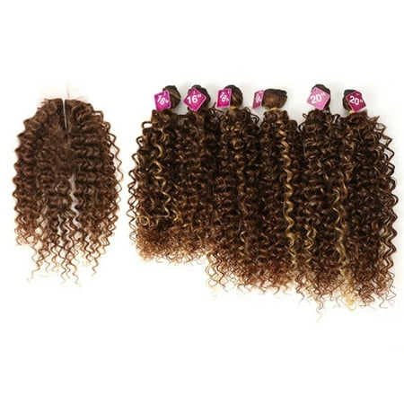 Noble Synthetic Hair Weave 16-20 inch 7Pieces/lot Afro Kinky Curly Hair Bundles With Closure African lace For Women hair