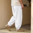 thumbnail image 5 of Havenx Men's Cotton Linen Pants Elastic Waist Drawstring Pant with Pockets Straight Leg Trouser Loose Fit Summer Beach Vacation Daily Clothes,White L, 5 of 5