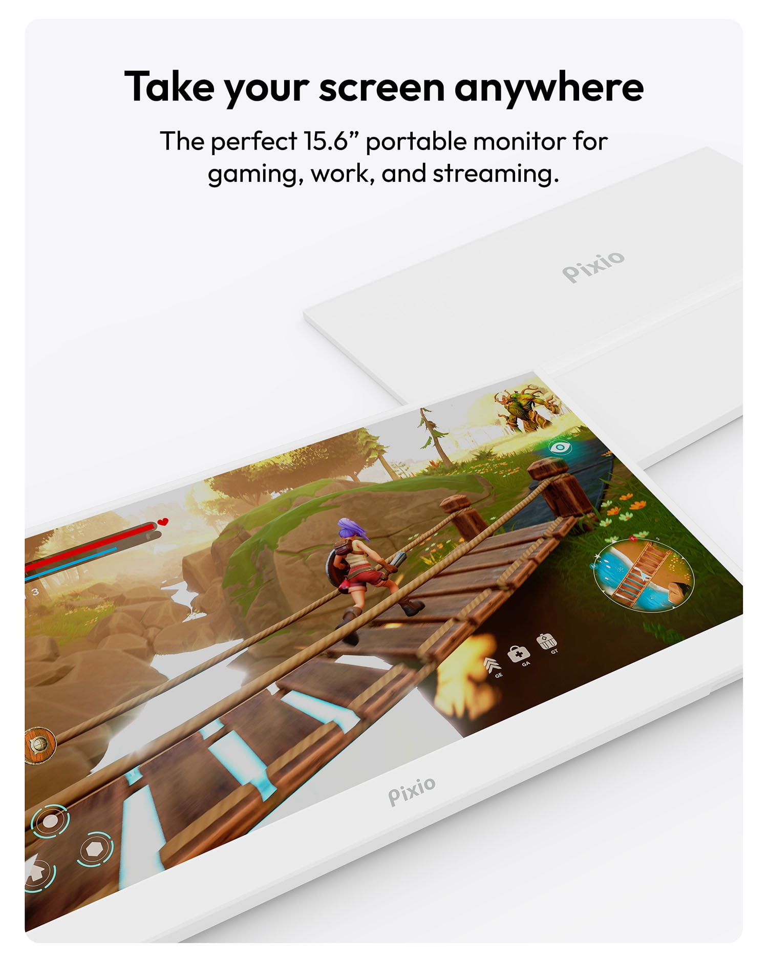 Pixio PX160 Wave White Portable Monitor 15.6 inch 60Hz Refresh Rate FHD 1080p Resolution IPS panel HDR Screen Cover Stand USB-C HDMI Display for Laptop, PC, Console, Phone