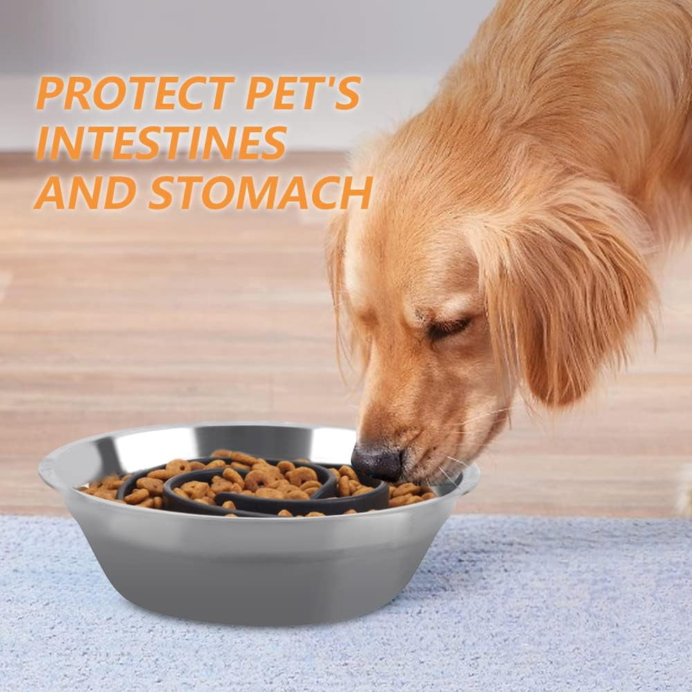 Slow Feeder Dog Bowls Insert,  Soft Silicone Slow Eating Dog Food Bowl for Small, Medium and Large Dogs, Compatible with Regular and Elevated Bowls Black,M