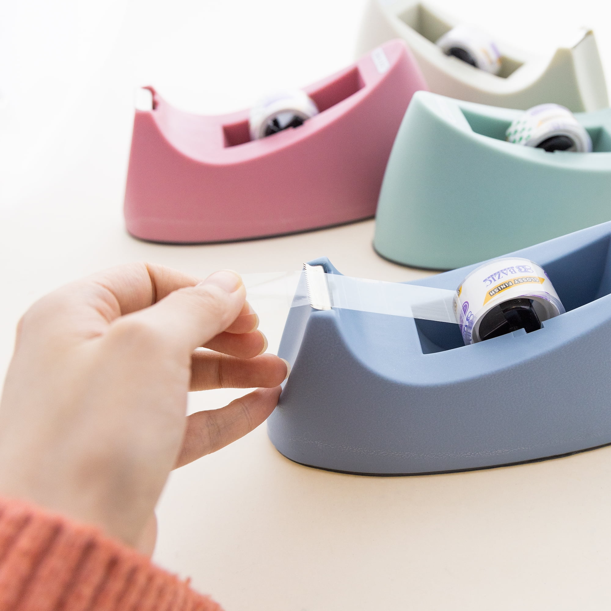 BAZIC Desktop Tape Dispenser w/ Tape Refill 3/4" x 250", 1" Core Non-Skid Base, 4-Pack