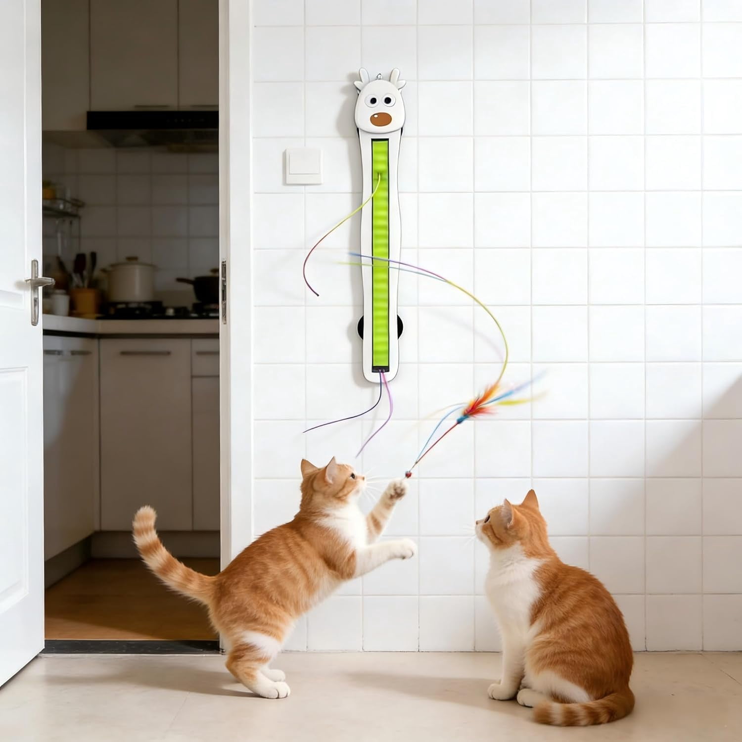 Auto Motion Flying Rope Cat Toy,Electric Wall Mounted Interactive Toy for Indoor Cats,Smart Rope Play Design Relieve Your Cat's Boredom (White)