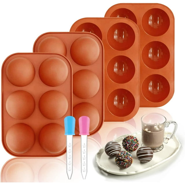 Jinsinto 4 Pcs Silicone Molds, Hot Chocolate Bomb Mold with 6 Semi Sphere Jelly Holes, with 2 Droppers Chocolate Molds