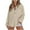 Beige, variant on XFLWAM Women 's Waffle Knit Henley Sweatshirt Long Sleeve V Neck Solid Color Pullover Tops Casual Oversized Side Slit Shirts with Pocket Army Green M