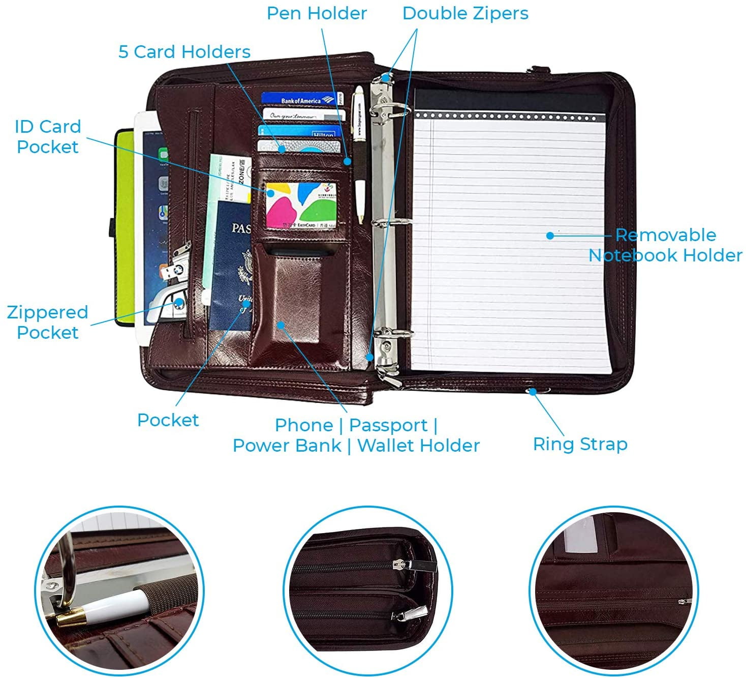 Impecgear Durable File Divider Portfolio Organizer with 3Ring Binder and Free Pen Burgundy