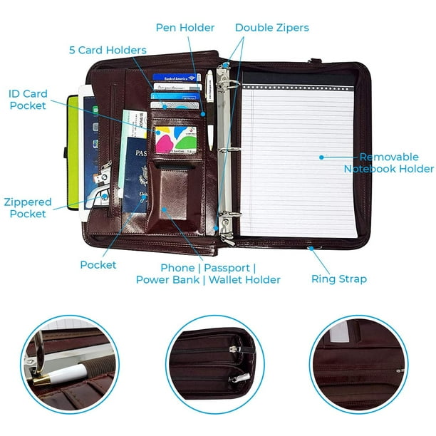 Impecgear Professional Portfolio Padfolio Organizer File Dividers Brief with Notepad 3Ring