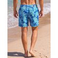 thumbnail image 3 of INSPIRE CHIC Men's Summer Tropical Leaf Print Lined Drawstring Swimming Beach Shorts L Navy Blue, 3 of 5