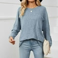 thumbnail image 6 of RYDCOT Womens Fall Sweaters 2023 Women's Winter Casual Solid Round Neck Long Sleeves Knitted Pits Loose Sweater Tops Sale or Clearance, 6 of 8