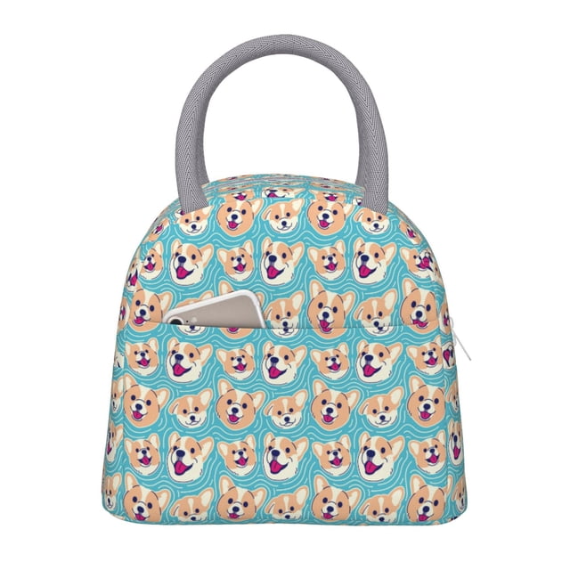 Fotbe Cute Corgi Head Bolsa de Almuerzo con Estampado, Lonchera Aislada, Contenedor de Comida Reutilizable Tipo Cooler a Prueba de Fugas