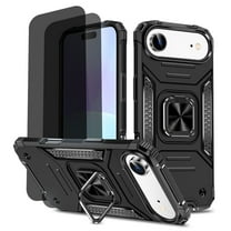 Hotpom for iPhone 17 Case with 2 Pack Privacy Screen Protector Dual Layer Rugged Shockproof Protection with 360° Rotating Stand and Car Mount Capability, Black