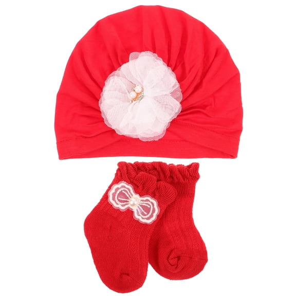 UPOUART 1 Set Infant Cap and Socks Cotton Red for Christmas Infant Wear