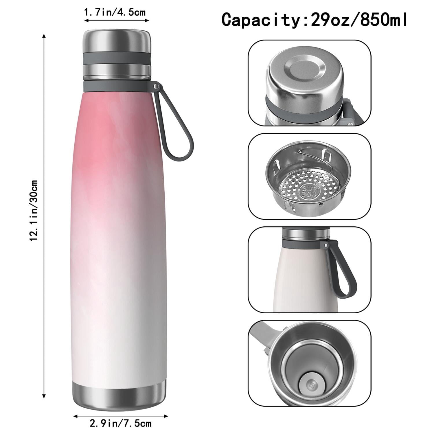 29oz Insulated Water Bottle with Tea Infuser, Stainless Steel Travel Mug, Fluid Smoke Aurora Art Style