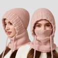 thumbnail image 2 of Yuanlong Womens Hats Winter Knitted Thick Fuzzy Lined Neck Warmer One Piece Beanie Caps Outdoor Skiing Thermal Scarf Hat, 2 of 6