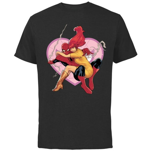 Marvel Spider-Man & Mary Jane Variant Cover Valentine's Day - Short Sleeve Cotton T-Shirt for Adults - Customized-Black