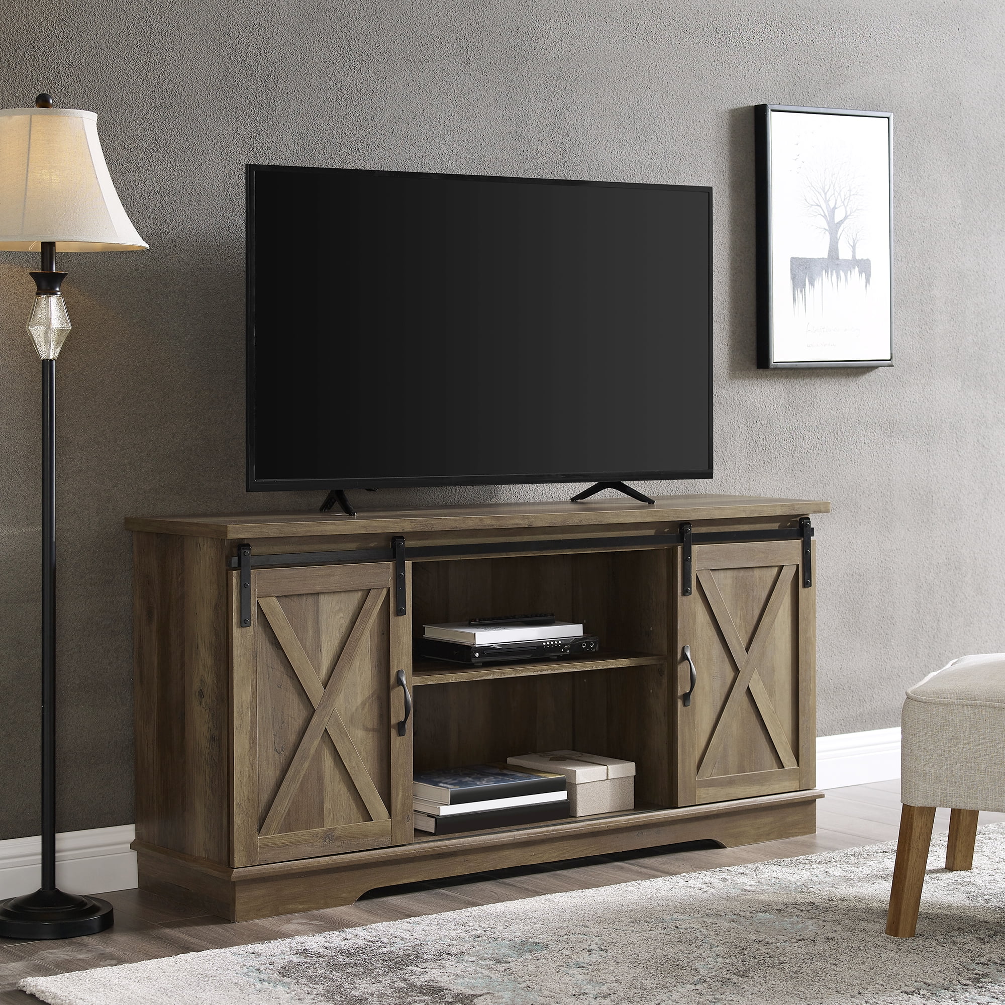 Manor Park Modern Farmhouse Sliding Barn Door Tv Stand For Tvs Up