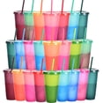 thumbnail image 1 of Color Changing Cups, 24 Pack 24oz Plastic Tumblers, Reusable Iced Coffee & Smoothie Cups with Lids and Straws for Parties and Travel (Glitter Powder,24), 1 of 6