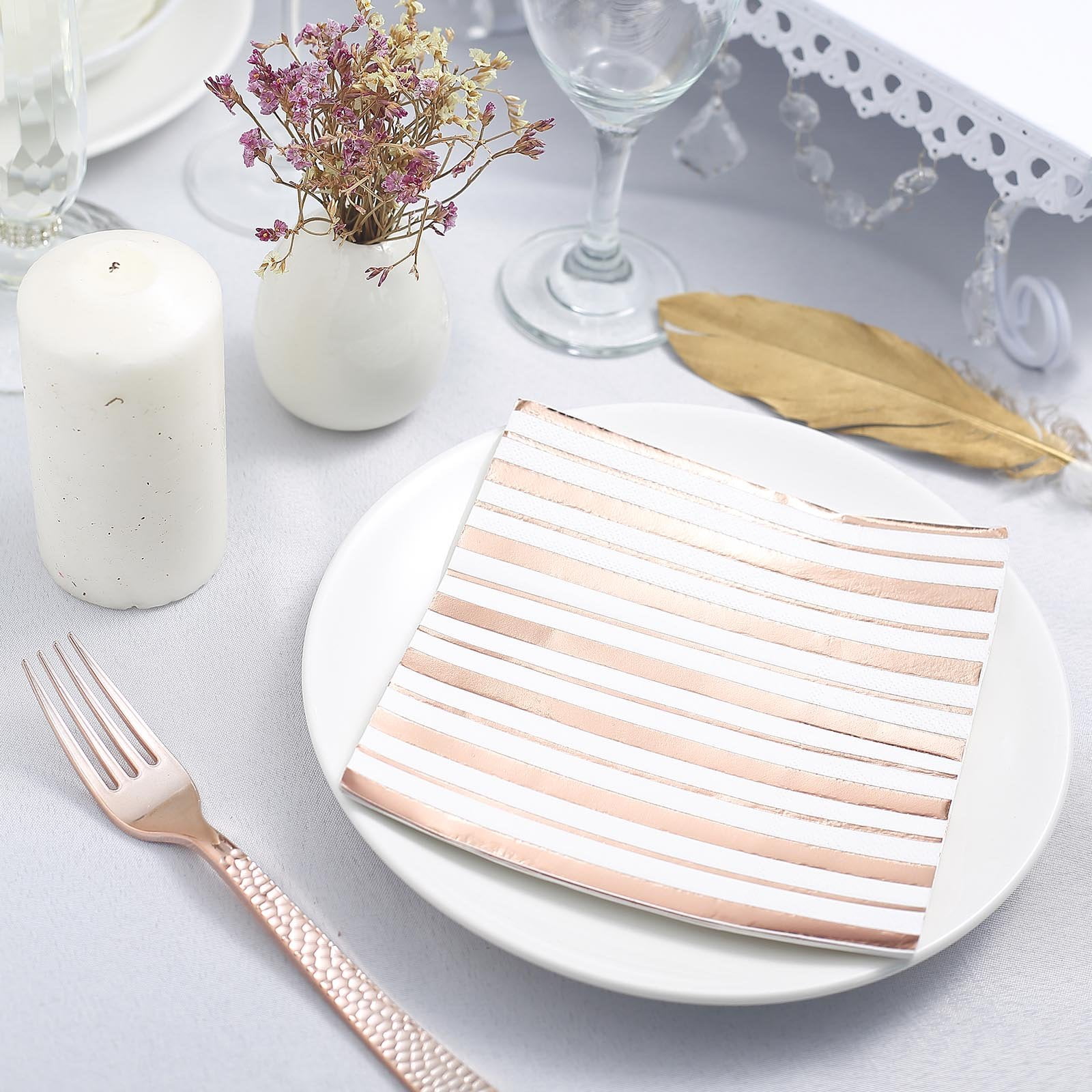 Efavormart 20 Pack 3 Ply Rose Gold Paper Napkins Wedding Cocktail