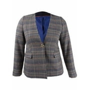 CALVIN KLEIN Womens Brown Plaid Suit Jacket Petites Size: 14P