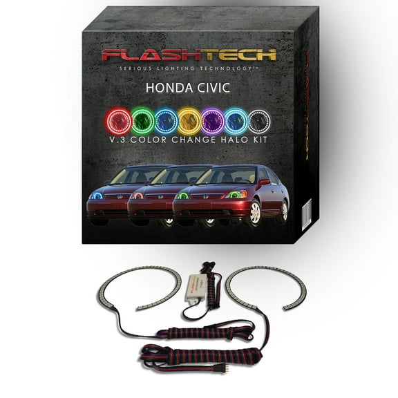 Flashtech RGB Multi Color Changing LED Halo Ring kit for 2001-2003 Honda Civic Headlights