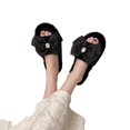 thumbnail image 5 of Plush Open Toe House Slides for Women with Sparkly Tulle Bow Lightweight Flat Indoor Slippers Black 36, 5 of 6