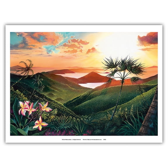 Enchanted Isle - Hawaiian Paradise Sunset View - From an Original Color Painting by Scott Westmoreland - Master Art Print (Unframed) 9in x 12in