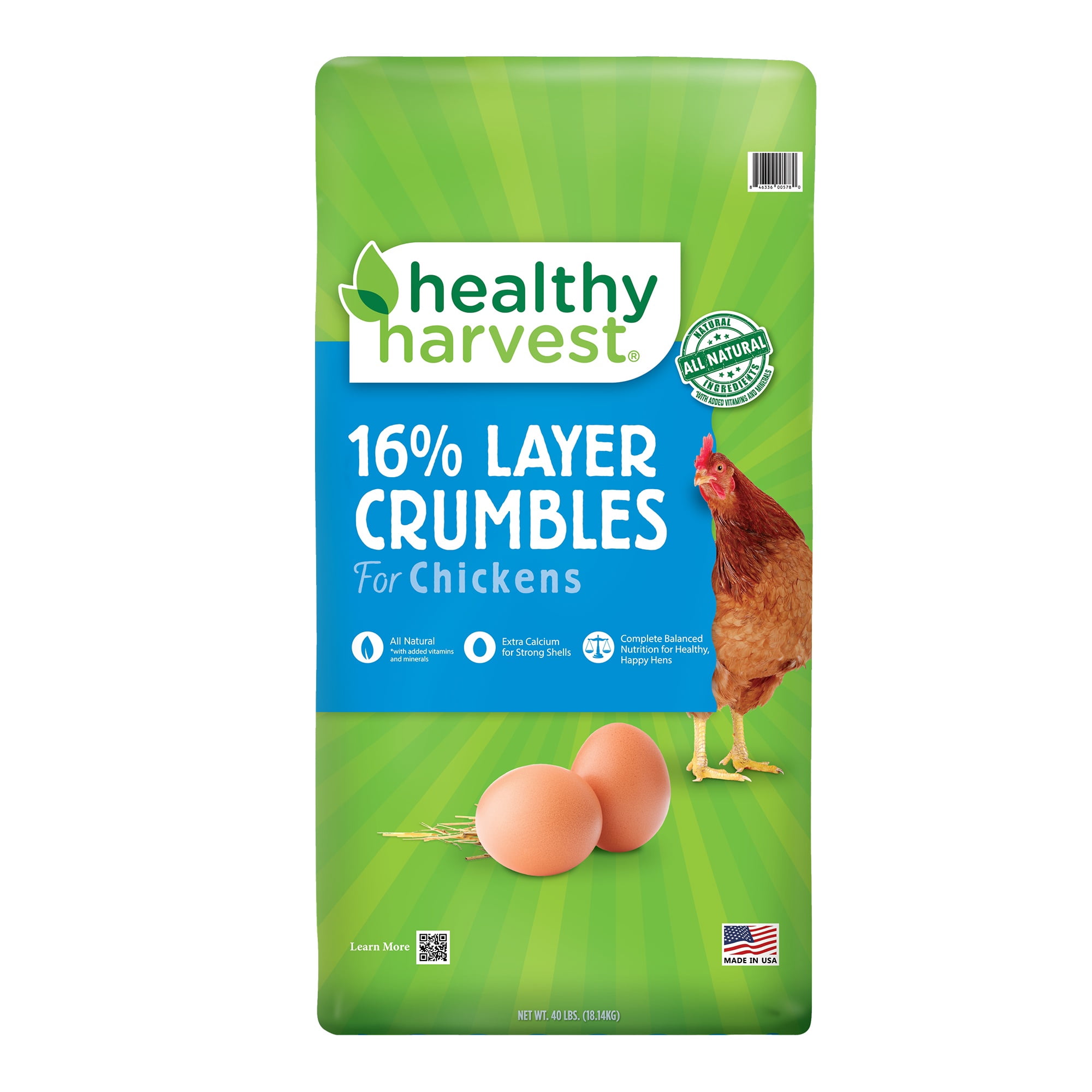 (3 pack) Healthy Harvest 16% Layer Crumbles Feed for Egg Laying Chickens, 40 lb Bag