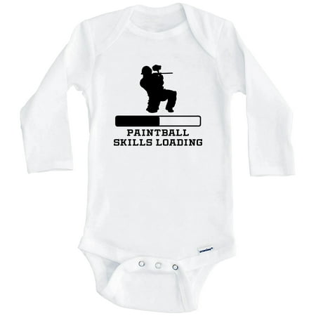 

Paintball Skills Loading Funny Sports Humor One Piece Baby Bodysuit (Long Sleeve) 3-6 Months White
