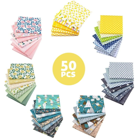 50pcs 100% Cotton Fabric Bundle 10" x 10" PreCut Fat Squares Sheets Printed Floral Sewing Supplies for Patchwork Sewing DIY Crafting Quilting Fabric(50PCS 10"x10", Floral)