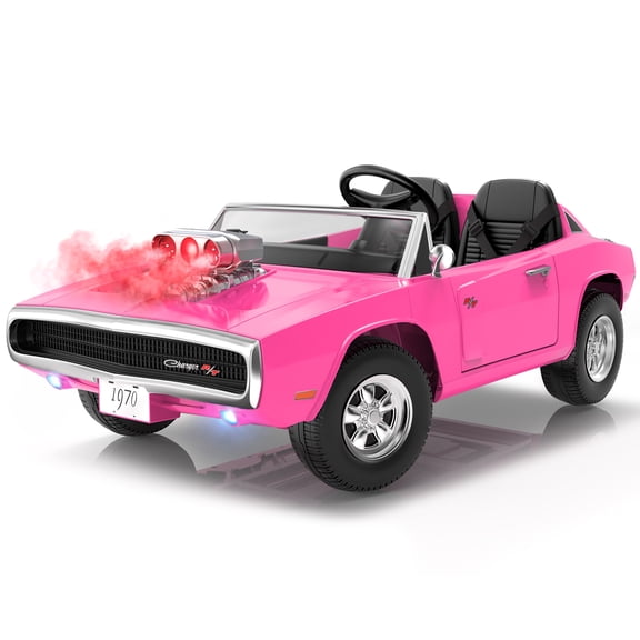 iYofe 24V 2 Seater Licensed 1970 Dodge Charger R/T Powered Ride on Cars, Kids Electric Toys Car with Remote Control, 4 Wheels Spring Suspension, Pink